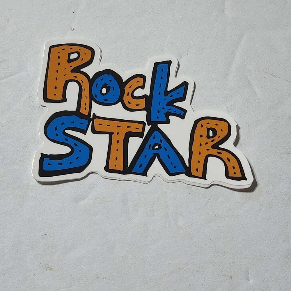 Rock Star Orange and Blue Band Music Vinyl Sticker New 3" x 2 3/8"